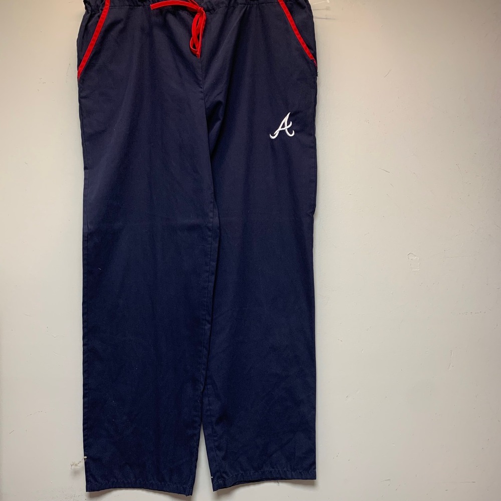 MLB‎ Atlanta Braves Scrub Pants Mens Medium Navy Blue Excellent Logo Lounge